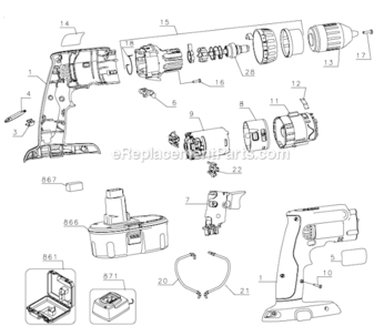 Part Location Diagram of DC9091 DeWALT 14.4 Volt Battery Pack Xrp Ni-