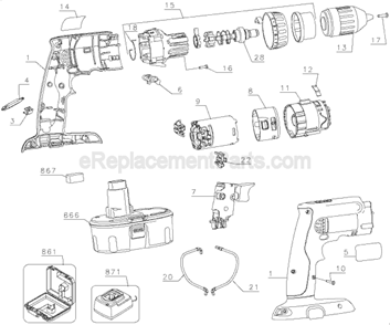 Page A Diagram and Parts List for DC985 Type 1 DeWALT Hammer Drill