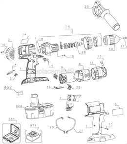 Page A Diagram and Parts List for DC988V Type 1 DeWALT Hammer Drill
