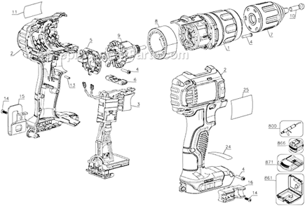 Page A Diagram and Parts List for DCD780C2 Type 1 DeWALT Cordless Drill