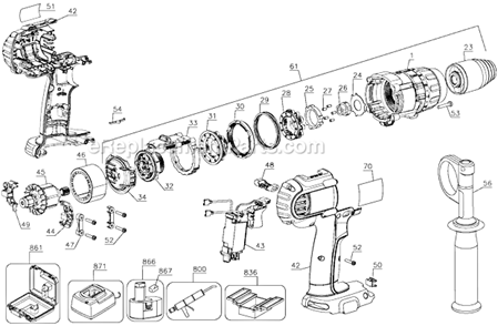 Page A Diagram and Parts List for DCD970KL Type 1 DeWALT Hammer Drill