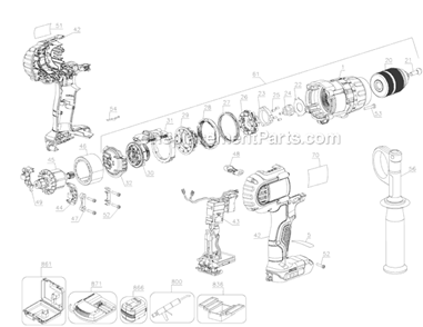 Page A Diagram and Parts List for DCD985L2-BR Type 1 DeWALT Hammer Drill