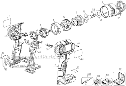 Page A Diagram and Parts List for DCF883L2 Type 1 DeWALT Impact Driver