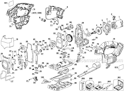 Page A Diagram and Parts List for DCS331L1 Type 1 DeWALT Jig Saw