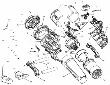 Section 1 Diagram and Parts List for DCBL777B Type 1 DeWALT Leaf Blower / Vacuum