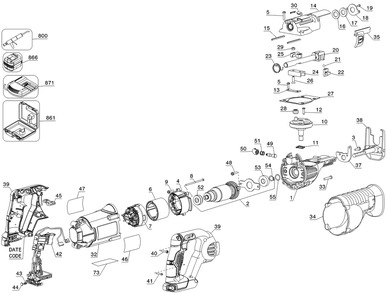 Page A Diagram and Parts List for DCS380B Type 2 DeWALT Reciprocating Saw