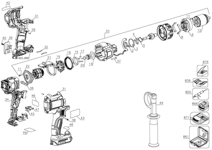 Diagram Diagram and Parts List for DCD996BR Type 2 DeWALT Cordless Drill