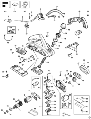 Default Diagram and Parts List for DW677-G3 Type 1 DeWALT Planer Jointer