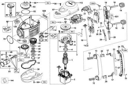 Default Diagram and Parts List for D25901K-B3 Type 2 DeWALT Demolition Hammer