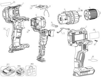 Exploded Diagram A Diagram and Parts List for DCD777C2 Type 1 DeWALT Drill