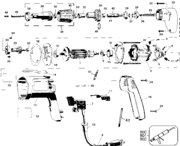 Default Diagram and Parts List for DW250-B2 Type 1 DeWALT Screwdriver