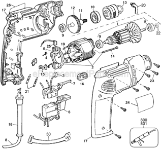 Page A Diagram and Parts List for DW100-220 Type 1 DeWALT Electric Drill