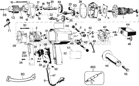 Page A Diagram and Parts List for DW130-220 Type 3 DeWALT Electric Drill