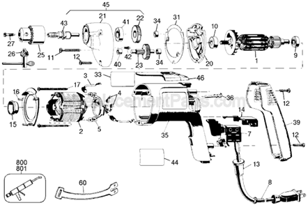 Page A Diagram and Parts List for DW166 Type 1 DeWALT Electric Drill