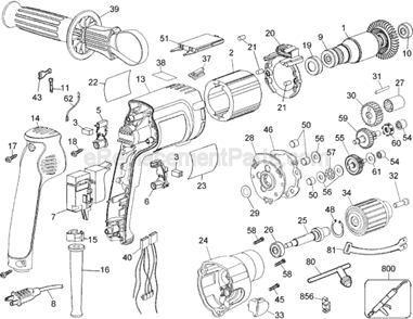 Page A Diagram and Parts List for DW249 Type 1 DeWALT Electric Drill