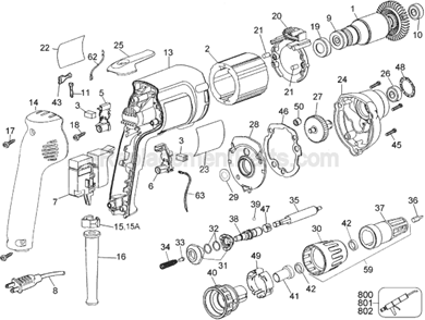 Page A Diagram and Parts List for DW252 Type 1 DeWALT Electric Drill