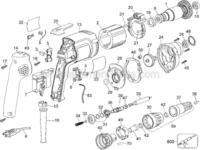 Page A Diagram and Parts List for DW255 Type 3 DeWALT Electric Drill