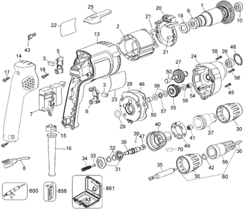 Page A Diagram and Parts List for DW260 Type 2 DeWALT Electric Drill