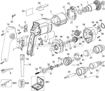 Page A Diagram and Parts List for DW260 Type 3 DeWALT Electric Drill