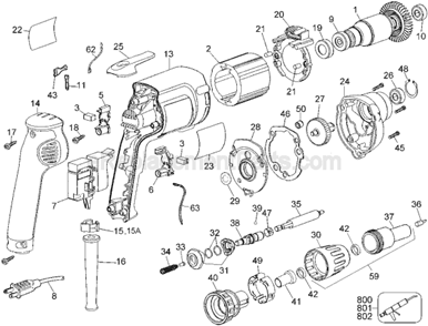Page A Diagram and Parts List for DW272 Type 1 DeWALT Electric Drill