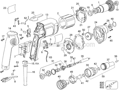Page A Diagram and Parts List for DW274 Type 1 DeWALT Electric Drill