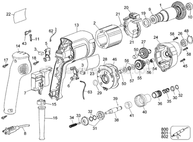 Page A Diagram and Parts List for DW281 Type 1 DeWALT Electric Drill