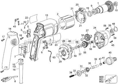 Page A Diagram and Parts List for DW284 Type 1 DeWALT Electric Drill