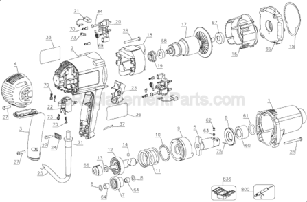Page A Diagram and Parts List for DW294 Type 1 DeWALT Impact Driver