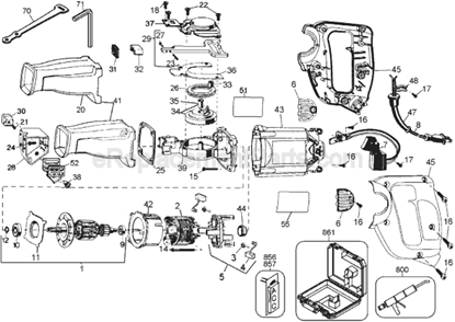 Page A Diagram and Parts List for DW303 Type 1 DeWALT Reciprocating Saw
