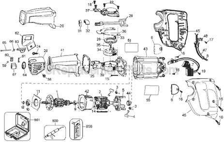 Page A Diagram and Parts List for DW303M Type 1 DeWALT Reciprocating Saw