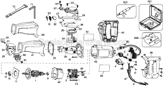 Page A Diagram and Parts List for DW304 Type 1 DeWALT Reciprocating Saw