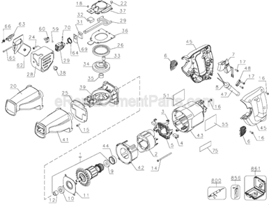Page A Diagram and Parts List for DW304P Type 1 DeWALT Reciprocating Saw