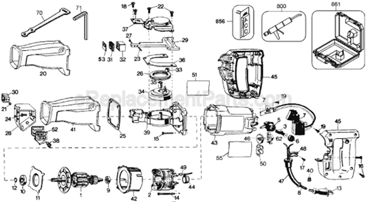 Page A Diagram and Parts List for DW305 Type 1 DeWALT Reciprocating Saw