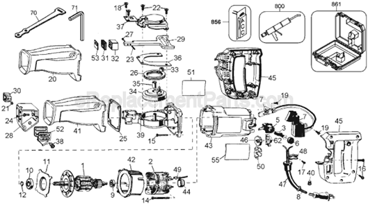 Page A Diagram and Parts List for DW305 Type 2 DeWALT Reciprocating Saw