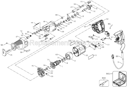 Page A Diagram and Parts List for DW310 Type 1 DeWALT Reciprocating Saw