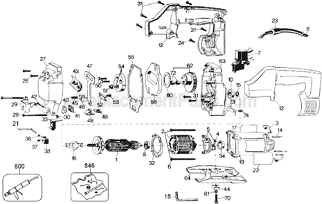 Page A Diagram and Parts List for DW313 Type 2 DeWALT Jig Saw