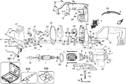 Page A Diagram and Parts List for DW318 Type 2 DeWALT Jig Saw