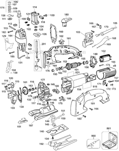 Page A Diagram and Parts List for DW321K Type 1 DeWALT Jig Saw