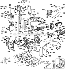 Page A Diagram and Parts List for DW321 Type 3 DeWALT Jig Saw