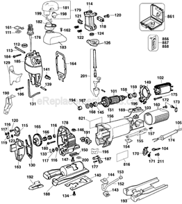 Page A Diagram and Parts List for DW323 Type 2 DeWALT Jig Saw