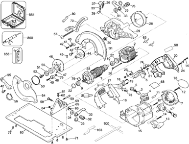 Page A Diagram and Parts List for DW361 Type 2 DeWALT Circular Saw