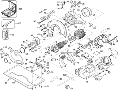 Page A Diagram and Parts List for DW362 Type 2 DeWALT Circular Saw