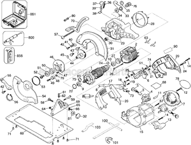 Page A Diagram and Parts List for DW362 Type 4 DeWALT Circular Saw