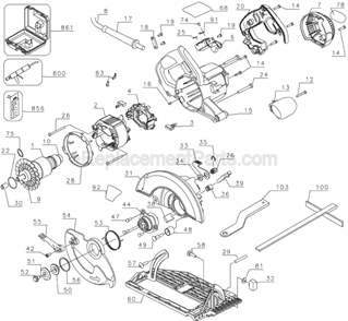 Page A Diagram and Parts List for DW368 Type 2 DeWALT Circular Saw