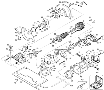 Page A Diagram and Parts List for DW384 Type 1 DeWALT Circular Saw