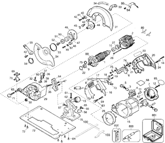 Page A Diagram and Parts List for DW384 Type 2 DeWALT Circular Saw