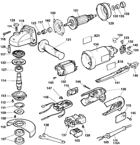 Page A Diagram and Parts List for DW406 Type 1 DeWALT Angle Grinder