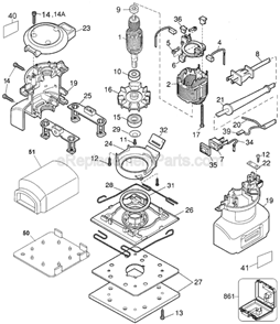 Page A Diagram and Parts List for DW412 Type 2 DeWALT Sander Polisher