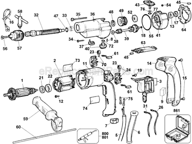 Page A Diagram and Parts List for DW505 Type 1 DeWALT Hammer Drill