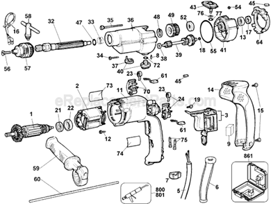 Page A Diagram and Parts List for DW505 Type 2 DeWALT Hammer Drill